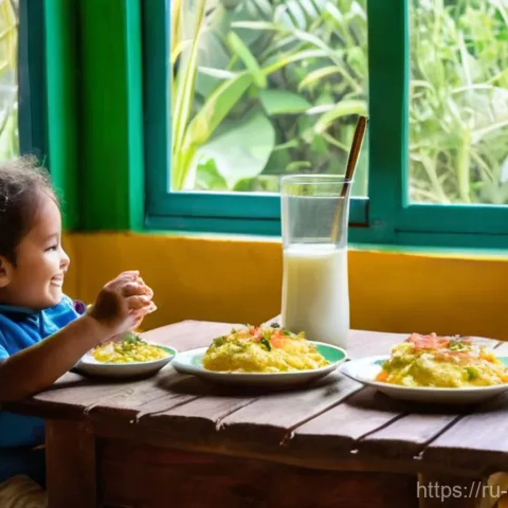 콜롬비아 전통음식 소개 - **Colombian Breakfast Delights:** A warm and inviting scene of a traditional Colombian breakfast tab...
