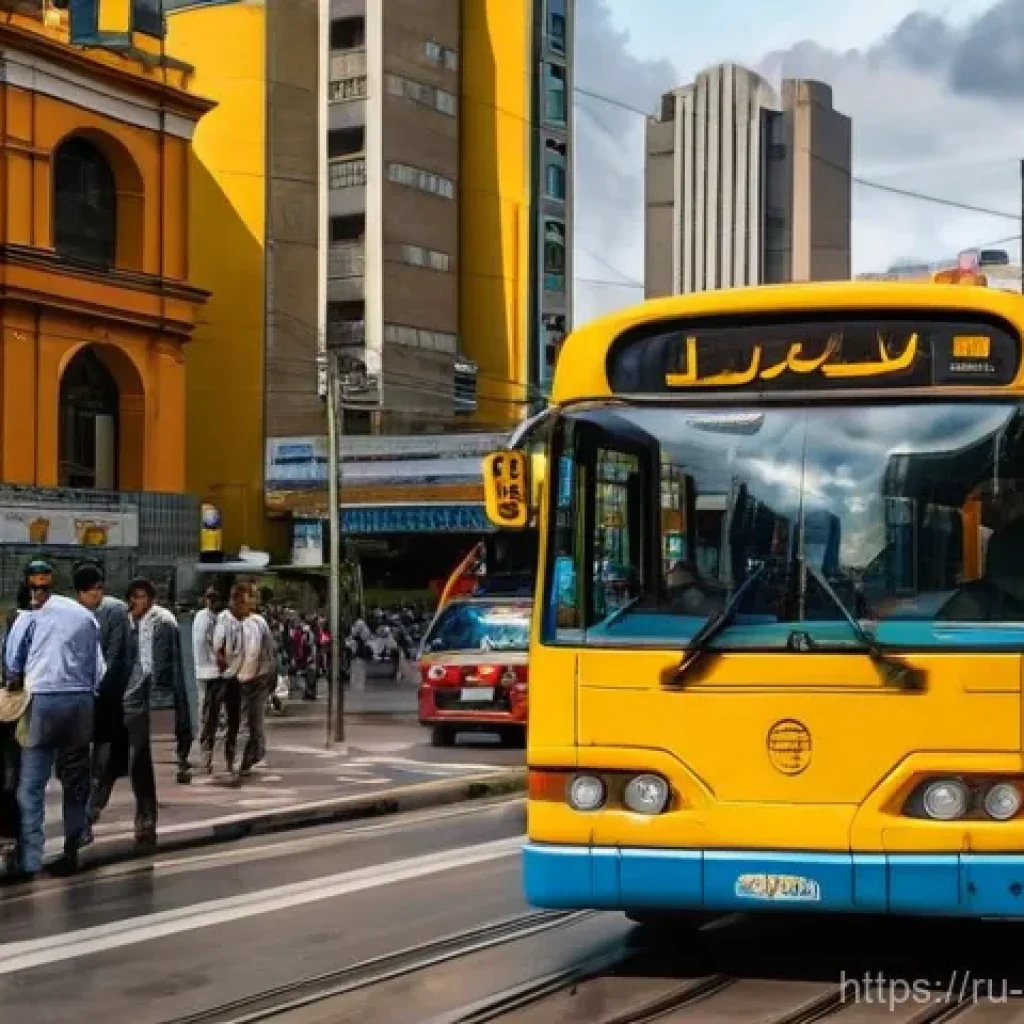콜롬비아 대중교통 이용법 - **Urban Transit in Bogotá: A Blend of Old and New**
    A dynamic, bustling street scene in Bogotá, ...