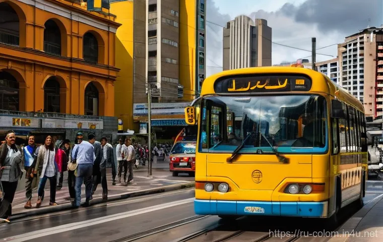 콜롬비아 대중교통 이용법 - **Urban Transit in Bogotá: A Blend of Old and New**
    A dynamic, bustling street scene in Bogotá, ...