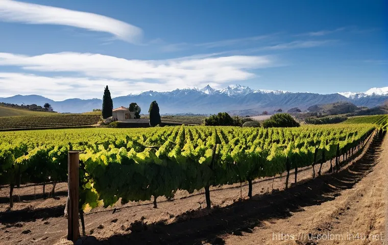 콜롬비아와 칠레 와인 비교 - **Prompt 1: Classic Chilean Vineyard Panorama**
    "A stunning, wide-angle panoramic view of a sun-...