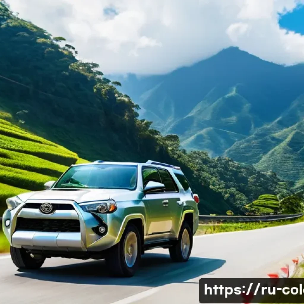 콜롬비아 교통법규 및 운전면허 정보 - **Prompt:** A sunny Colombian highway scene. A late model Toyota 4Runner, slightly dusty, is careful...