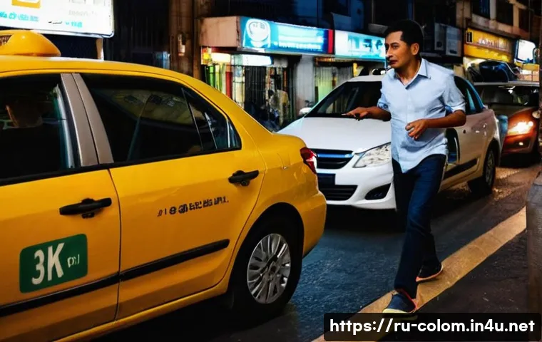 콜롬비아에서 택시 이용 시 유의사항 - **Prompt 1: "The Tale of Two Taxis: Risky Street Pick-Up vs. Secure App Ride in Colombia"**
    A sp...