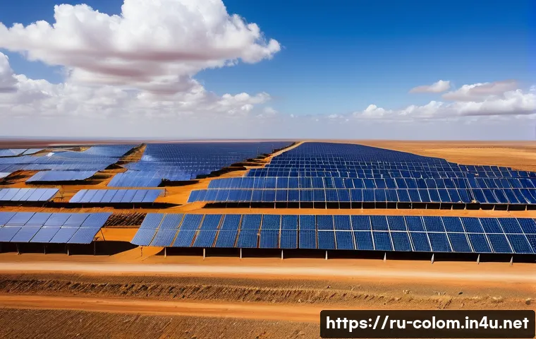 콜롬비아에서의 신재생 에너지 개발 - **Solar Energy Revolution in La Guajira:**
    A vibrant, wide-angle shot of a vast solar farm in th...