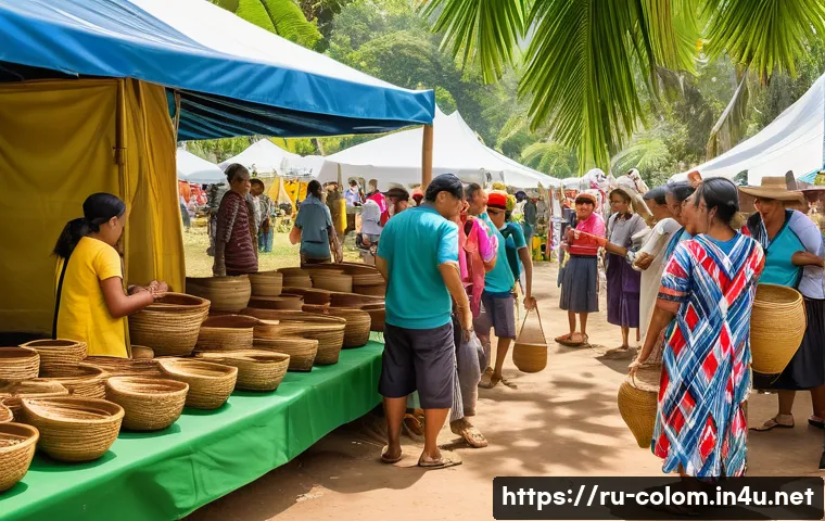 콜롬비아에서 개최되는 국제 행사 - A vibrant outdoor Colombian cultural festival scene featuring families and visitors engaging in trad...