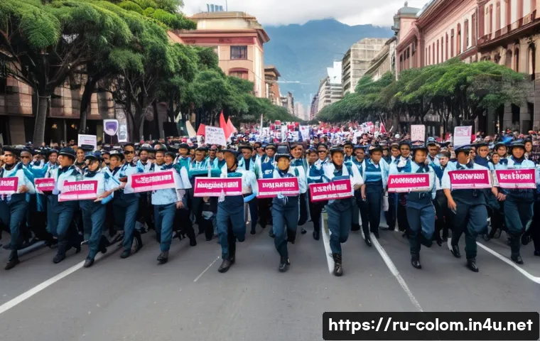 보고타 혁명과 정치 변동 - A detailed scene of a 20th-century Latin American city street in Bogotá during revolutionary protest...