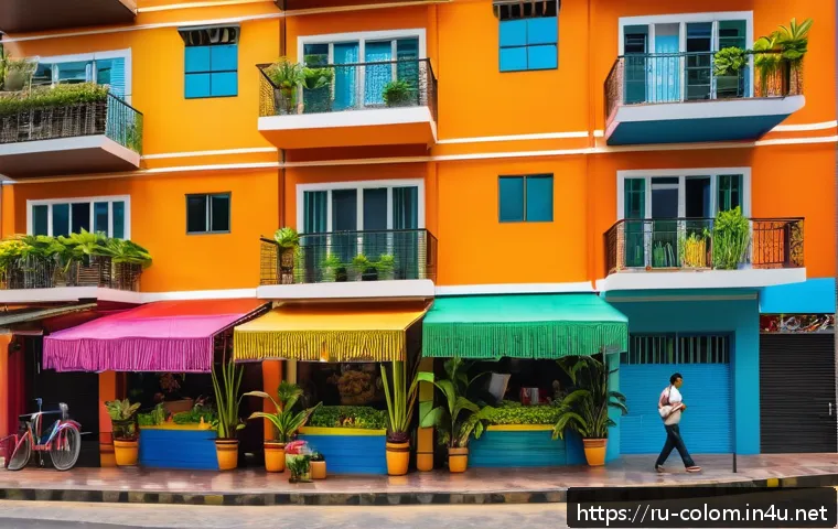 콜롬비아에서의 물가 수준 - A vibrant urban street scene in Medellín, Colombia, showcasing modern apartment buildings with color...