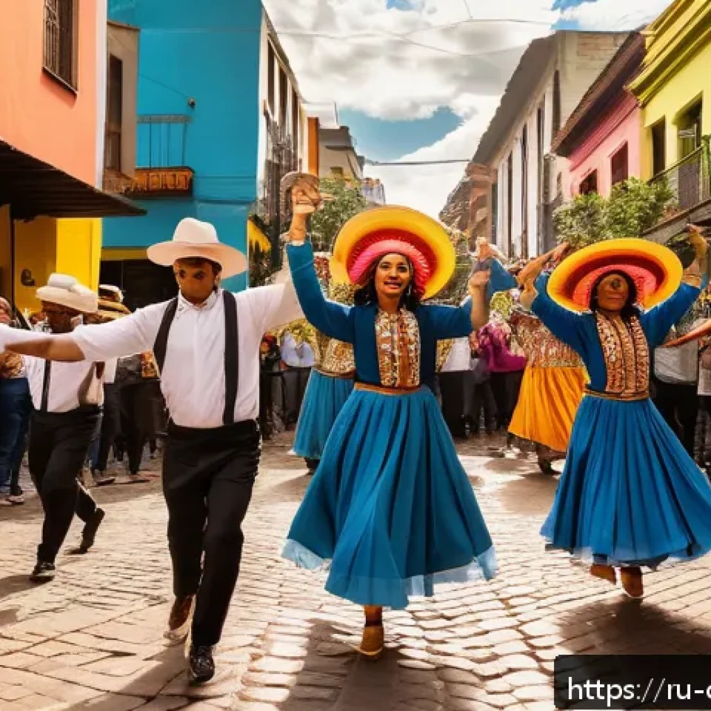 콜롬비아 유명 인물 - A vibrant street scene in Bogotá featuring colorful Colombian cumbia and salsa musicians performing ...