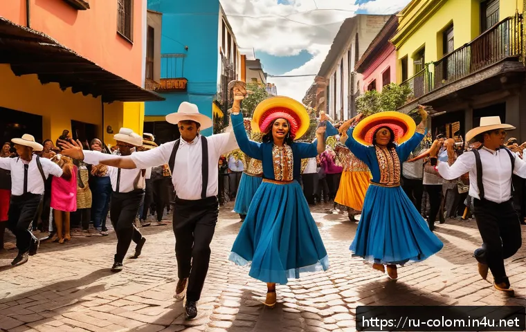 콜롬비아 유명 인물 - A vibrant street scene in Bogotá featuring colorful Colombian cumbia and salsa musicians performing ...