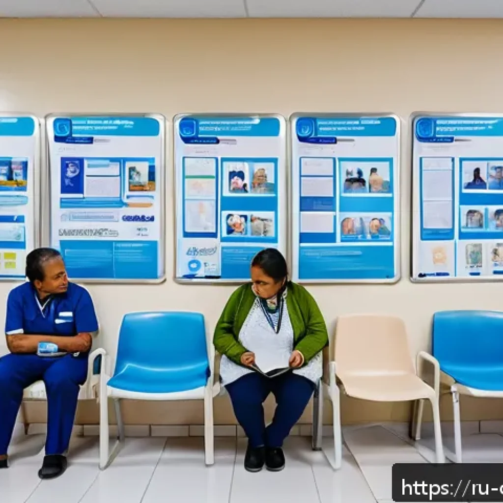콜롬비아의 의료보험 제도 - A modern Colombian public hospital waiting room filled with diverse patients of various ages, includ...
