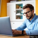 콜롬비아에서 여행자 보험 필요성 - A professional traveler consulting travel insurance options on a laptop in a cozy modern home office...