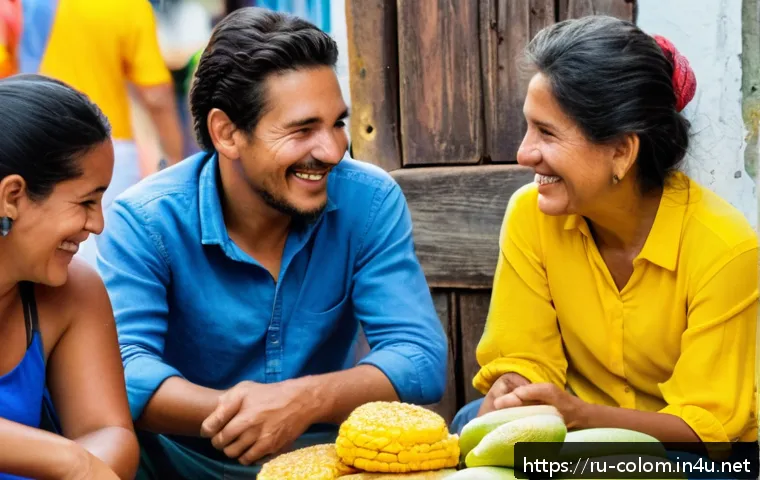콜롬비아와 멕시코 문화 비교 - A vibrant street market scene in Colombia featuring colorful stalls with fresh tropical fruits, trad...